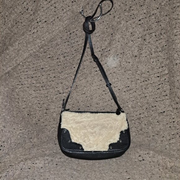 COACH-Rhyder-Shearling Black Leather-36490-Crossbody-Bag Charm-Near Mint - Picture 3 of 8